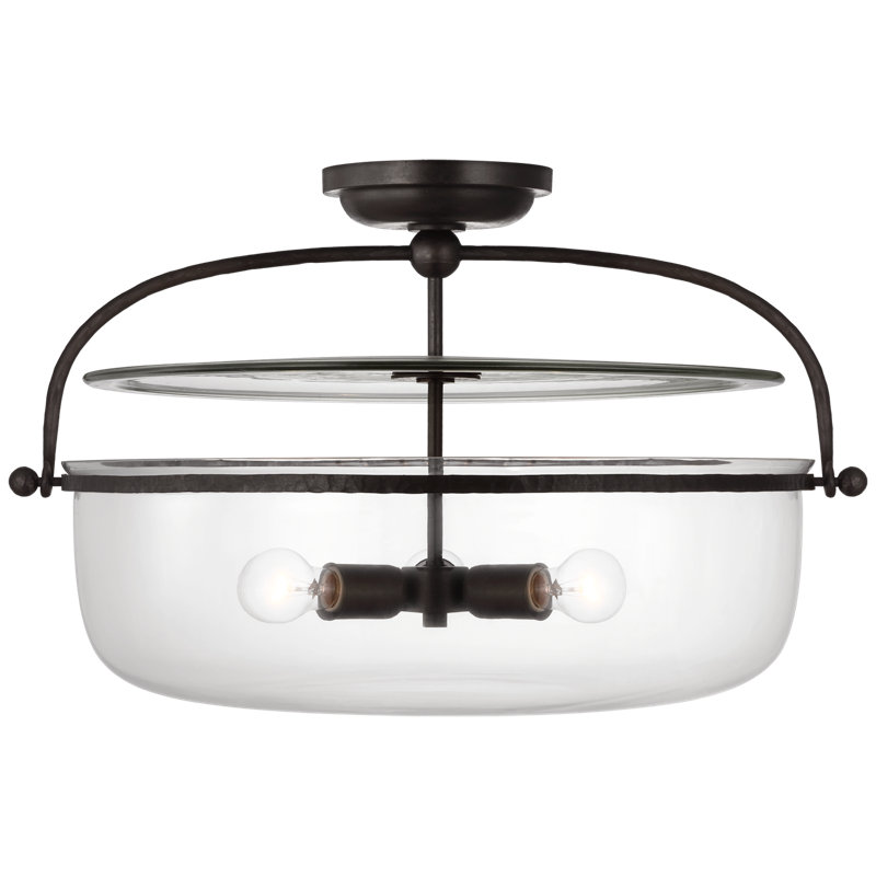 Lorford 3 - Light Semi Flush Mount, Clear, Aged Iron