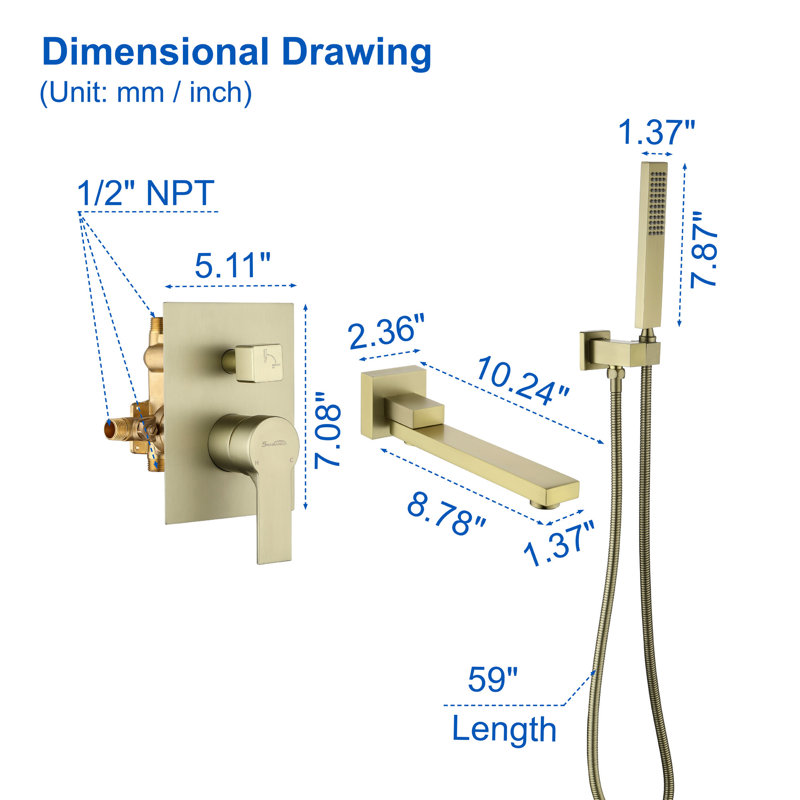 All-In-One Kit with Rough in-Valve, Brushed Gold