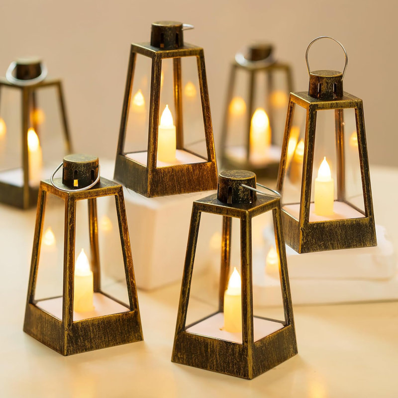 10-piece Gold Mini Vintage Lanterns With Flickering Led Candles