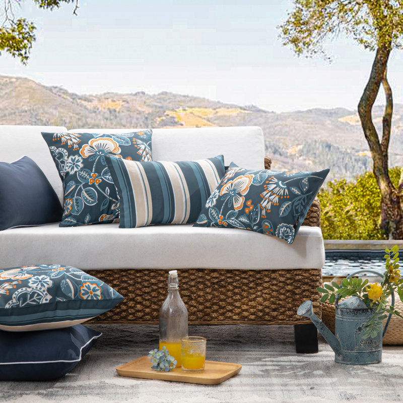 Waterproof Printed Throw Pillow with Inserts, Decorative Accent Cushions, Square 18", Dark Blue