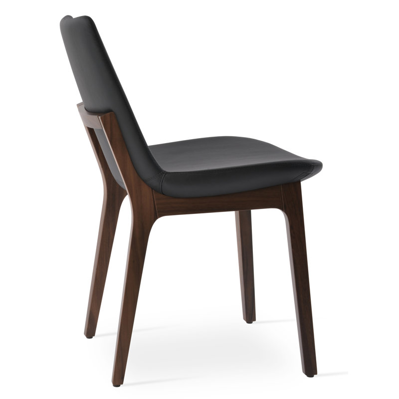 Chaise de salle à manger en bois Eiffel, Noyer, Similicuir noir