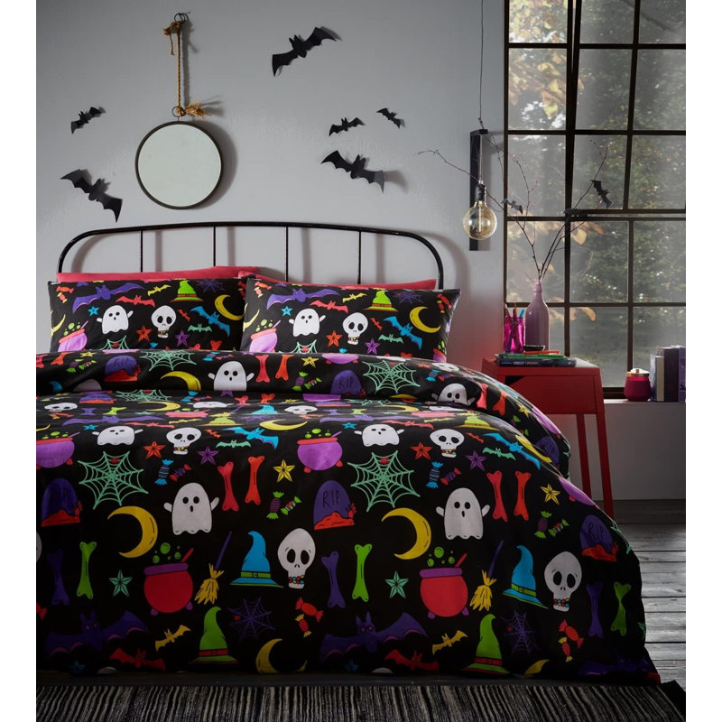 Horsten Ghouls and Ghosts Halloween Duvet Cover Set, Single - 1 Standard Pillowcase