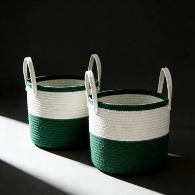2Pcs,Handwoven Cotton Rope Storage Basket For Laundry, Toys, And Home Organization In Living Room, Bedroom, Or Nursery
