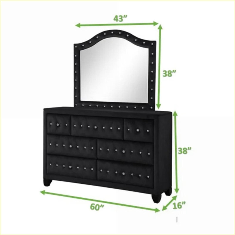 Ensemble de chambre à coucher - Grand moderne 5 pièces avec ports USB, pied de meuble télé, décorations en cristal | Bois robuste | Noir