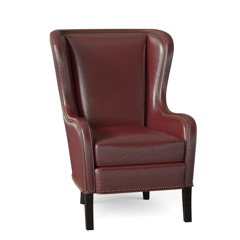 Aurora Leather Wingback Chair, Outsider Raven Genuine Leather, Cobblestone, French Natural