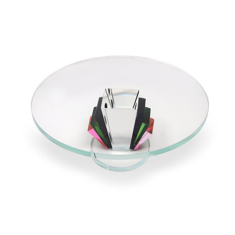 Crystal Cake Stand with Colored Base - Pink/Amber/Smoked, Pink/Amber/Smoked