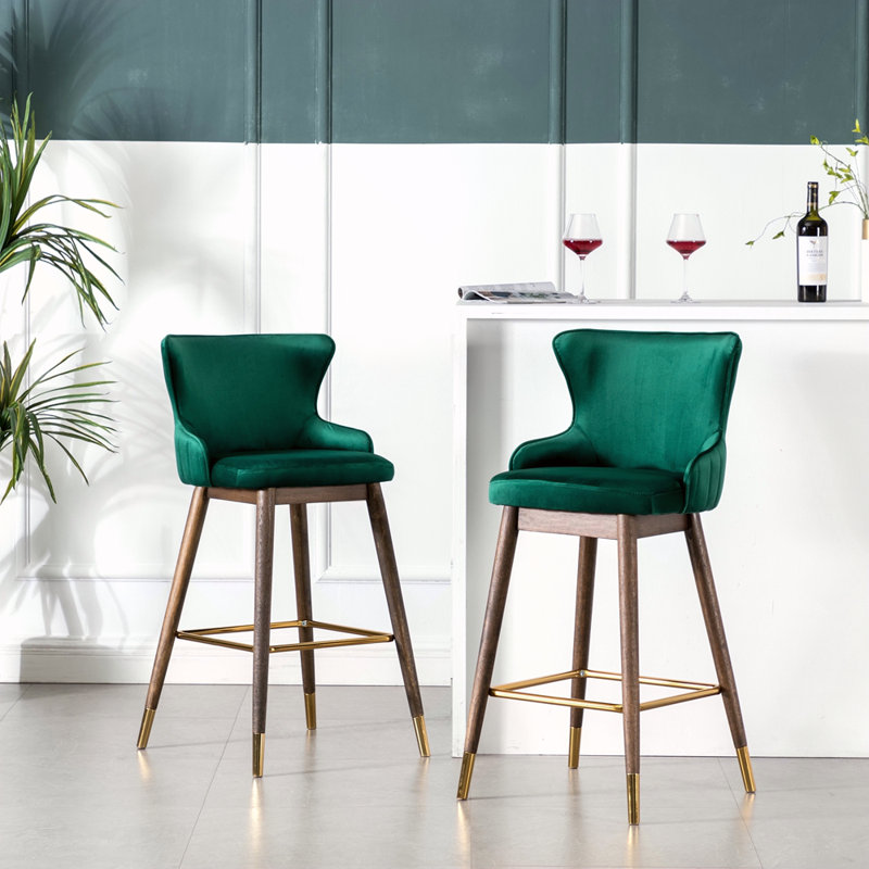 Ensemble de 2 tabourets à oreilles à hauteur de comptoir rembourrés en tissu, Tabouret, Vert