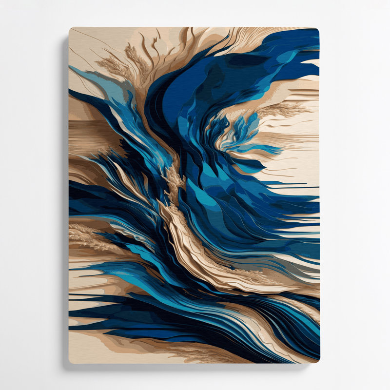 Paysage abstrait 30, art mural en métal bleu, H 11 po x l 14 po
