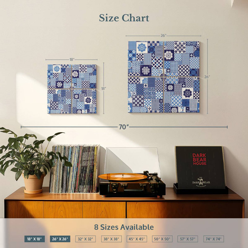 Blue Geometric Patchwork, 18" H x 18" W