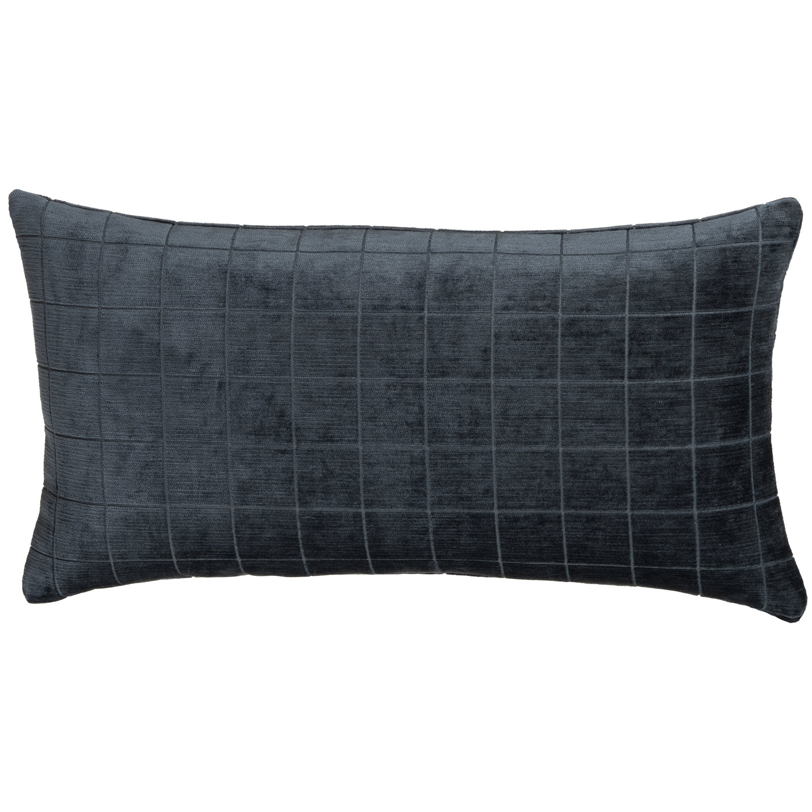 Otterville Velvet Grid Lumbar Pillow, Polyester, 12"H x 21"W, Navy Geometric