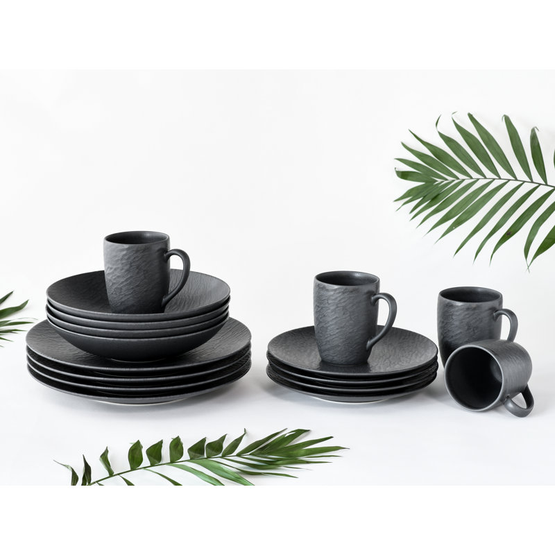 Creatable 20539, Slate Black Collection, 16 Piece Dinnerware Set