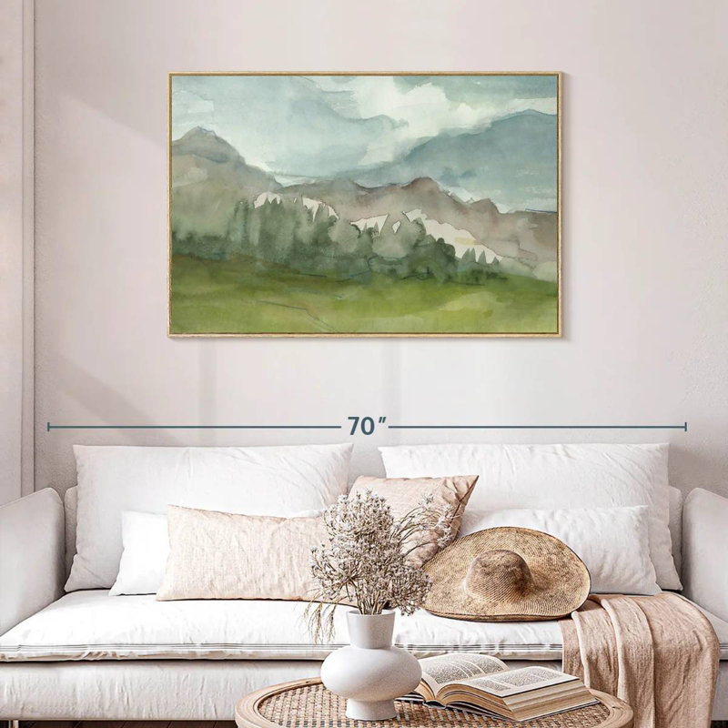 Plein Air Mountain View I, Cadre flottant en bois naturel, 43 po x 29 po