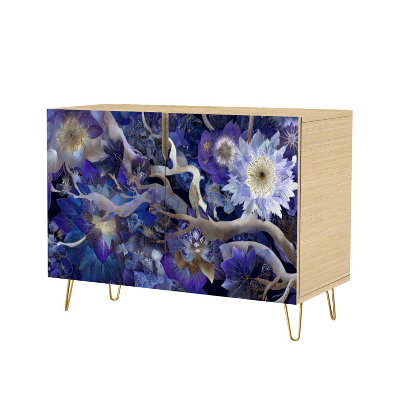 Buffet Buffet avec rangement Mystical Space Flowers Mauve bleu avec 2 portes pour le salon et la cuisine