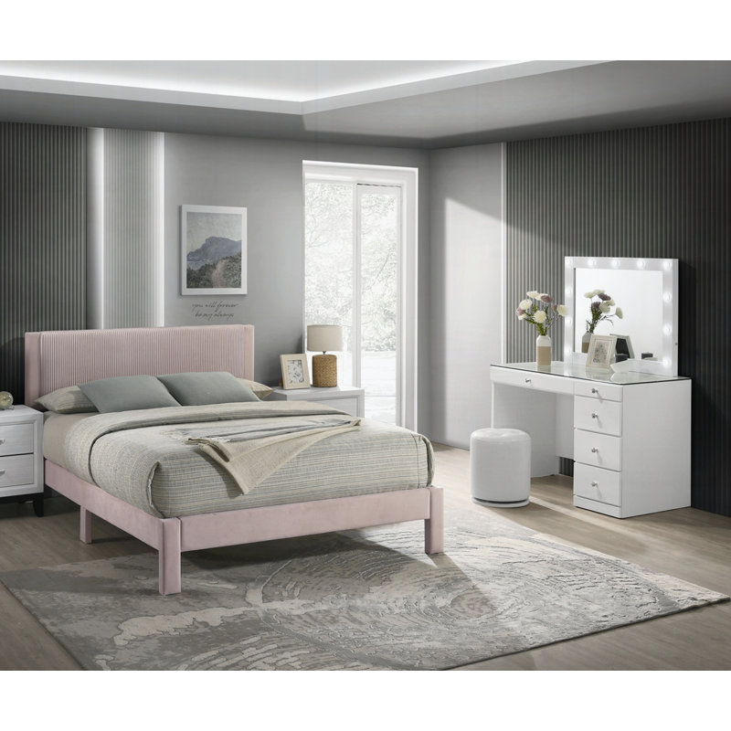 Modern Platform Bed Bedroom Furniture, Twin, Pink