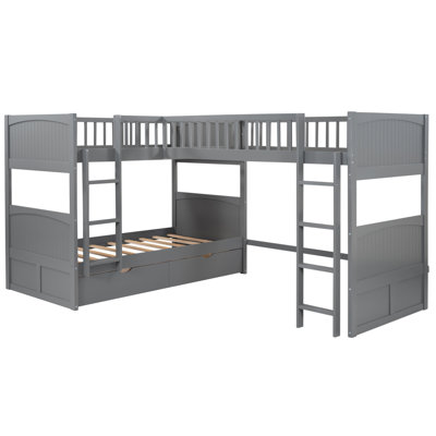 Twin Size Bunk Bed With A Loft Bed Attached, With Two Drawers,Gray