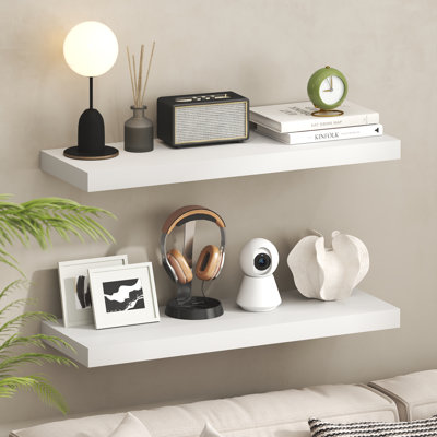 Ensemble de 2 étagères murales flottantes, 30 x 89 cm, fixation murale invisible, épaisseur 5 cm, idéales pour salle de bain, salon, chambre, bureau, blanches.