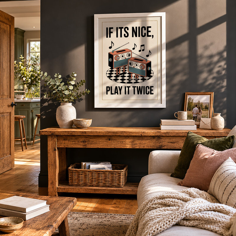 Play It Twice Retro - Framed Print, A1 - 84.1 x 59.4 cm, White
