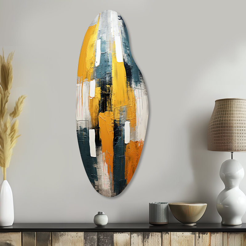 «Chinua - Abstract Collages Curved Shape», art mural asymétrique en métal, H 38 po x l 15 po