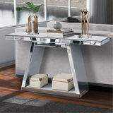 55.9" Modern Luxe Full-Body Mirror Entryway Table with Trapezoid Base – 360° Reflective Console Table, Sturdy Wooden Frame, Scratch-Resistant Design & Open Storage for Hallway, Living Room, Staircase