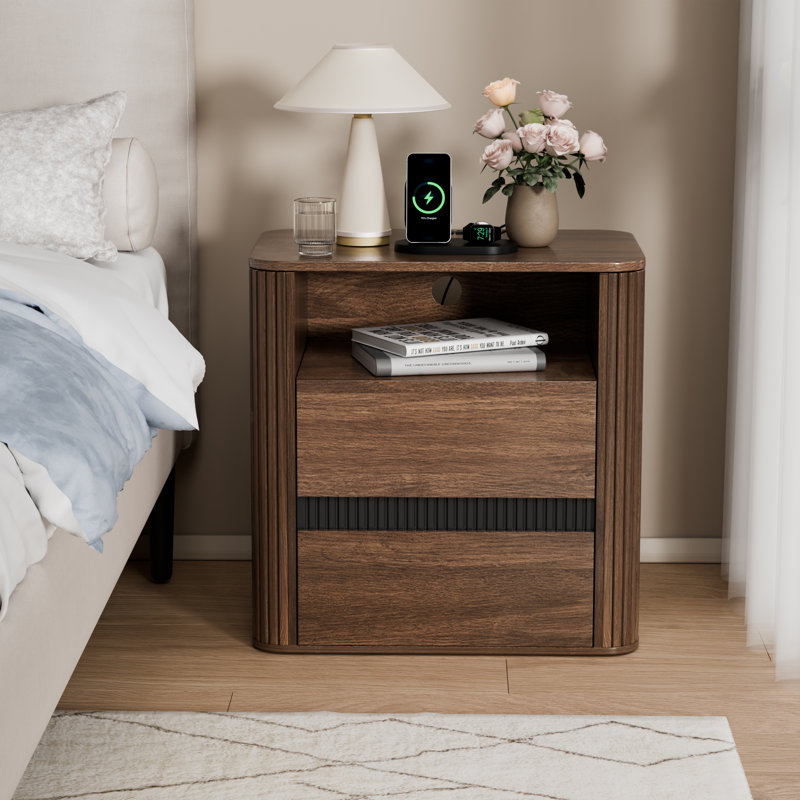 2 Drawer Nightstand With Charging Station