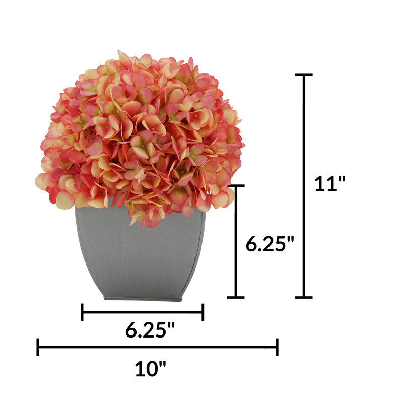 Arrangement d'hortensias corail en tissu synthétique dans un pot à fleurs, Corail, Argent