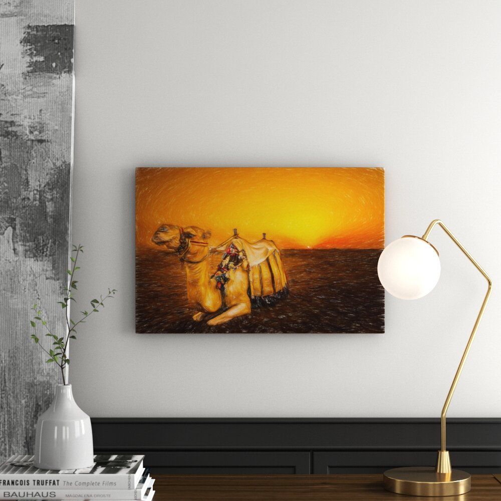 Leinwandbild â€žKamel bei Sonnenuntergang in Ã„gyptenâ€œ, Grafikdruck