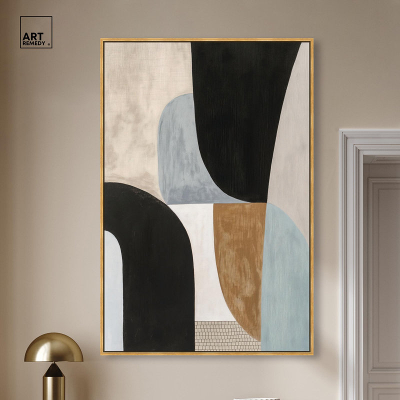 Art géométrique «Boho» par Art Remedy, Cadre flottant doré, H 55 po x l 37 po