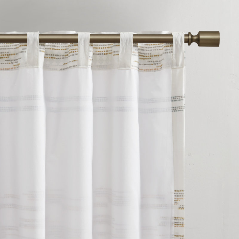 Nea White Cotton Light-Filtering Tassel Trim Curtain Panel