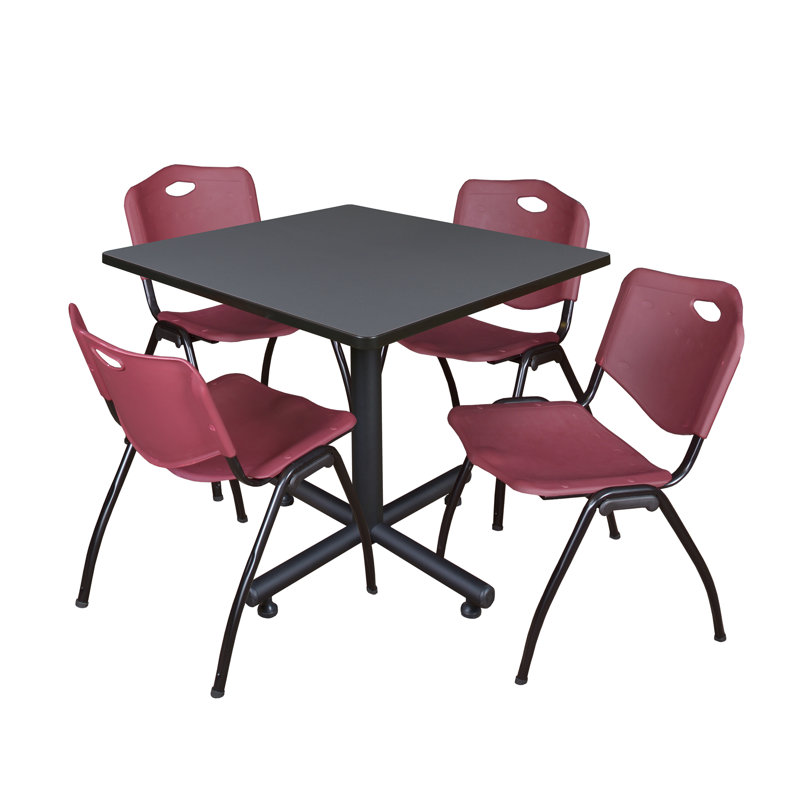 Table de salle de repos carrée Nicklo, chaises empilables 4 M, Gris, Bourgogne, 36 po