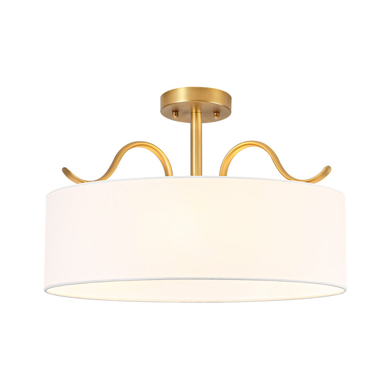 3 - Light Curved Armed Fabric Drum Semi Flush Mount