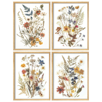 " Wild Floral Botanical Rustic Artwork Framed Prints Posters Bathroom Small Wall Art " 4 - Pieces