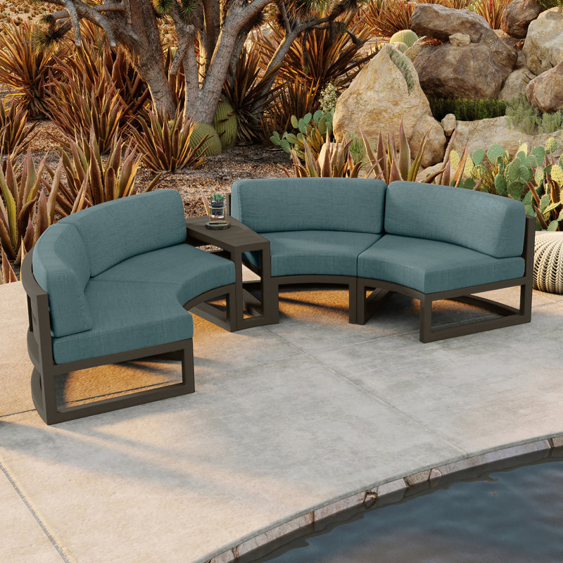Bergeron Outdoor Curved Patio Sectional with Sunbrella Cushions, Cast Lagoon Sunbrella® Plainweave, Slate