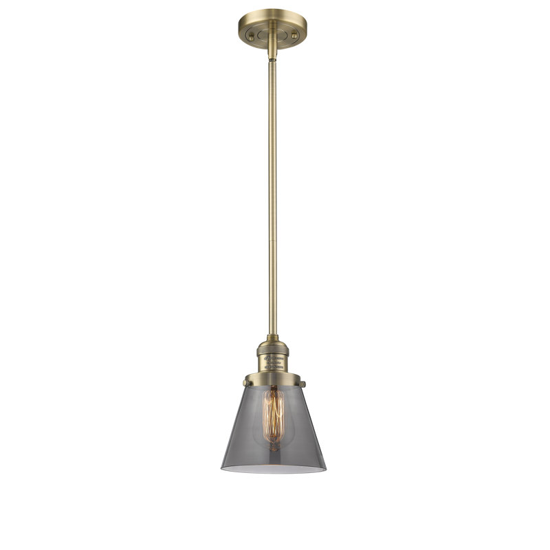 Milardo 1 - Light Single Pendant, Smoked, 8" H x 6" W x 6" D, Brushed Brass
