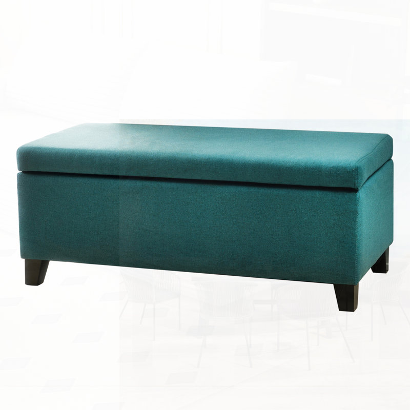 Ingerson 39" Wide Rectangle Ottoman with Storage, Dark Teal Polyester Blend