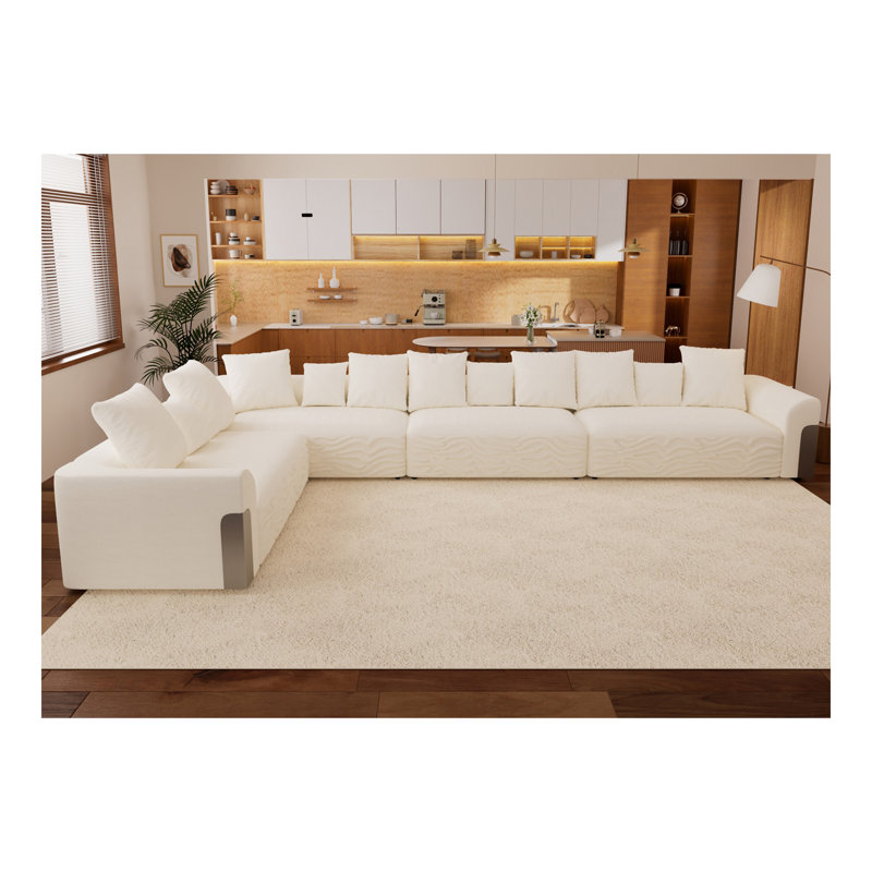 Canapé modulaire surdimensionné de 152,7 po, grands canapés modulaires modernes pour le salon, canapé d'angle en forme de L à 8 sièges profonds, canapé en nuage avec coussins, chenille, blanc, orienté vers la gauche