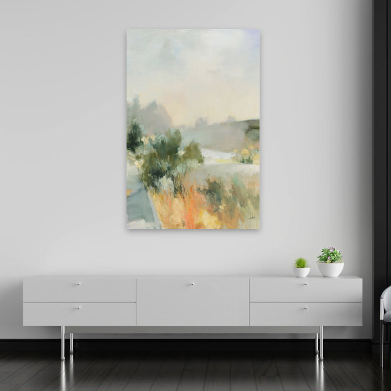 Le long du chemin, paysage bleu contemporain, Bushe Grasse, H 60 po x l 40 po