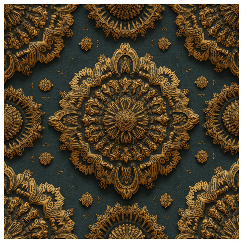 Tapis de bain mandala complexe en bronze, L 34 po x L 21 po
