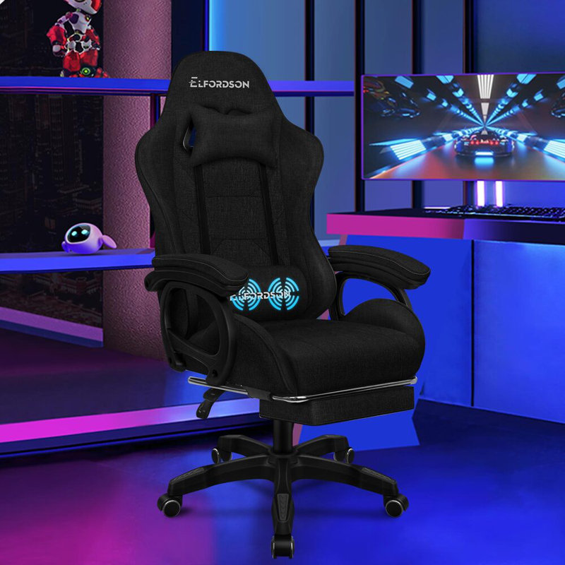 Metro Lane Adjustable Reclining Swiveling PC & Racing Game Chair with Footrest, Black