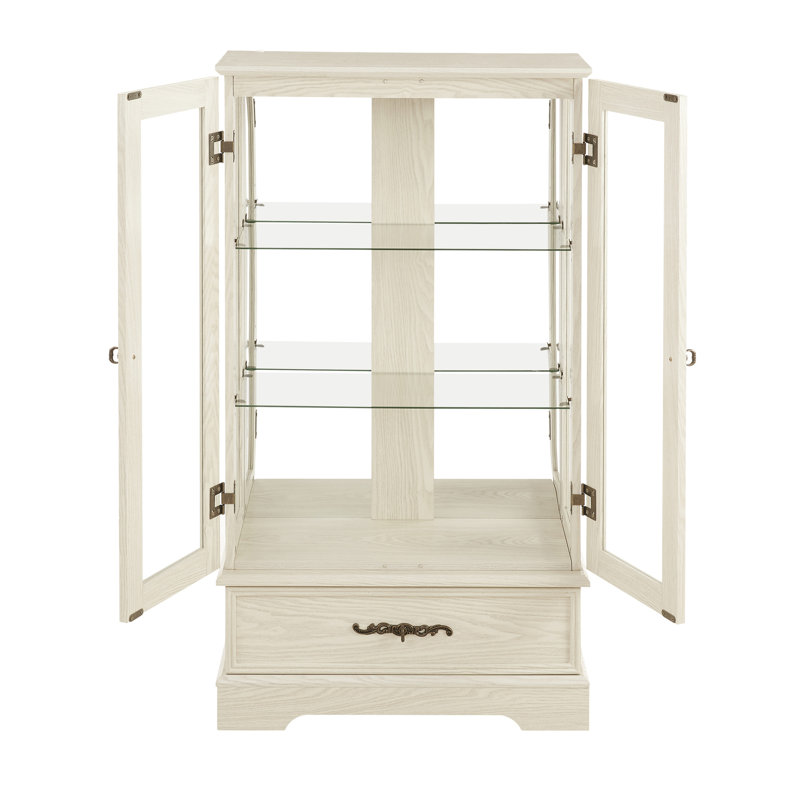 Élégante vitrine vitrée lumineuse avec tablettes réglables, 2 portes, 1 tiroir et ampoule, Noir, Yes