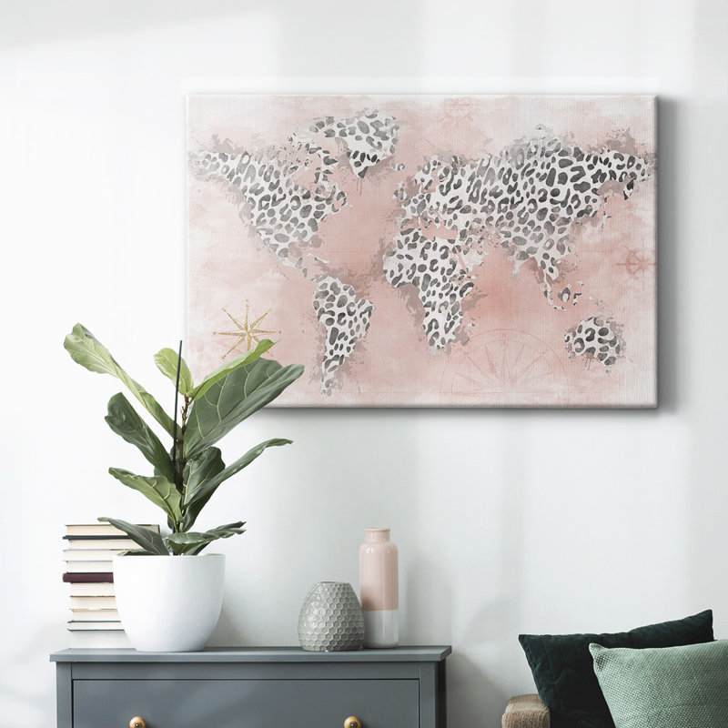 Toile tendue avec carte de guépard rose, H 8 po x l 12 po