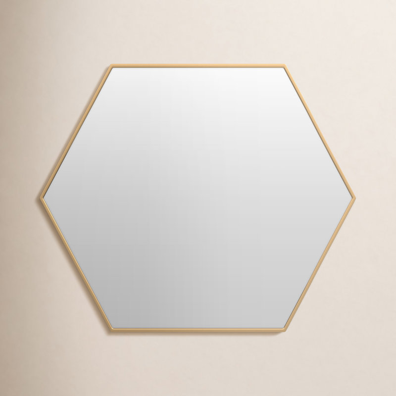 Sabine Metal Hexagon Wall Mirror, Brass, 35" x 41"