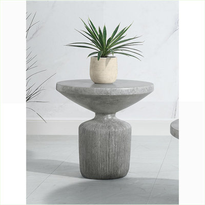 Weathered Grey Fiber Concrete Coffee Table for Indoor/Outdoor Use, Durable Versatile Round Top