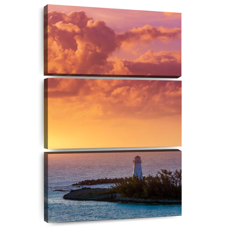 Paradise island lighthouse sunset Aletra, H 32 po x l 20 po