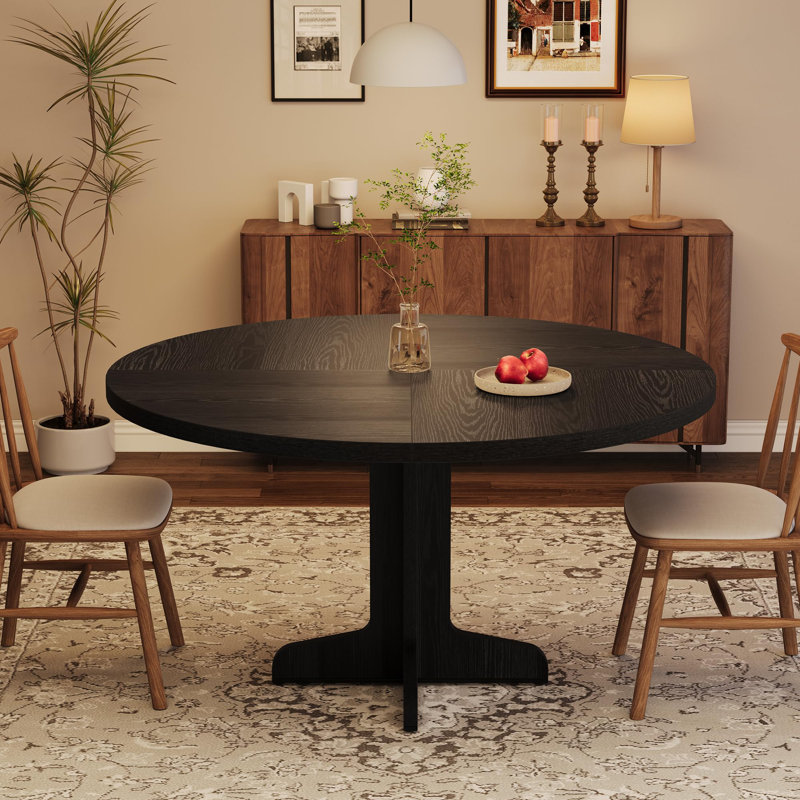 47 Inch Round Dining Table for 4, Farmhouse Kitchen Dining Room Circle Dinner Table, Kitchen Dining Room Furniture, Black