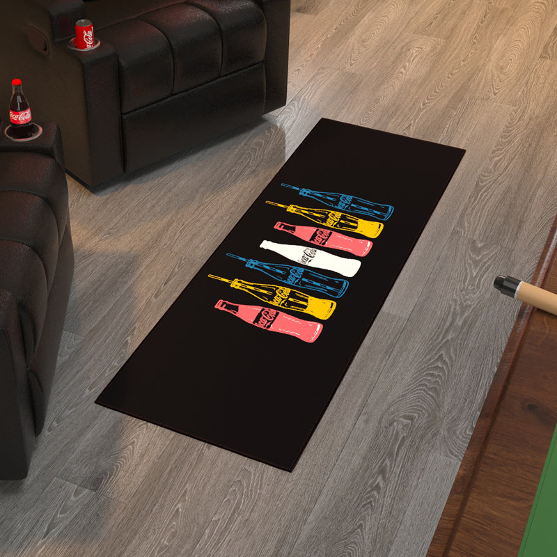 Coke Man Cave Bedroom Kitchen Coca-Cola Multi Bottles Non-Slip Area Rug, Multi/Black, Runner 1'8" x 4'11"