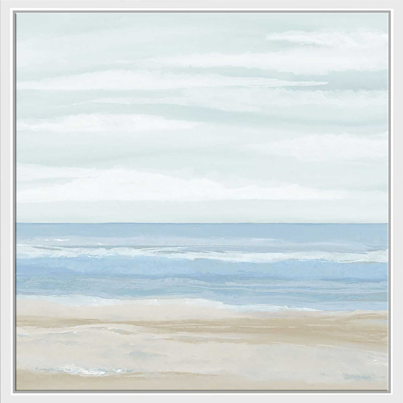 La mer II - peinture, L 21,5 po x H 21,5 po, Cadre blanc