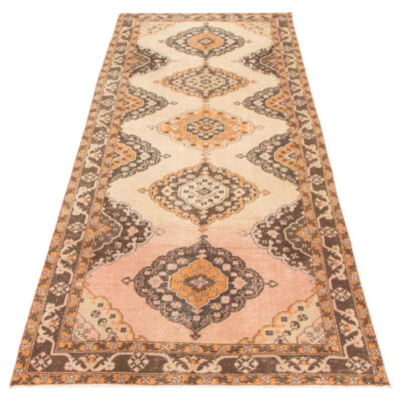 Tapis de couloir unique en laine noué à la main style années 1990 de 4 pi 7 po x 12 pi 4 po Mouctar