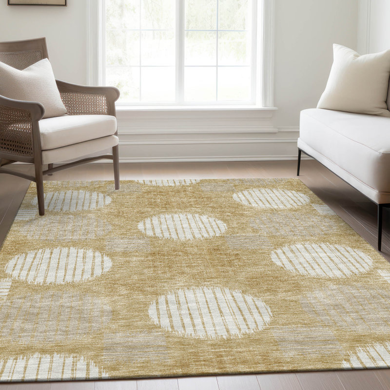 Premium Machine Washable Prisco Gold Rug, Rectangle 9' x 12'