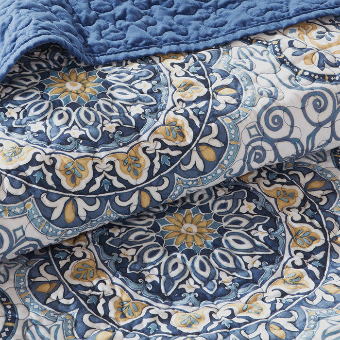 Blue and Yellow Bohemian Reversible Queen Quilt Set