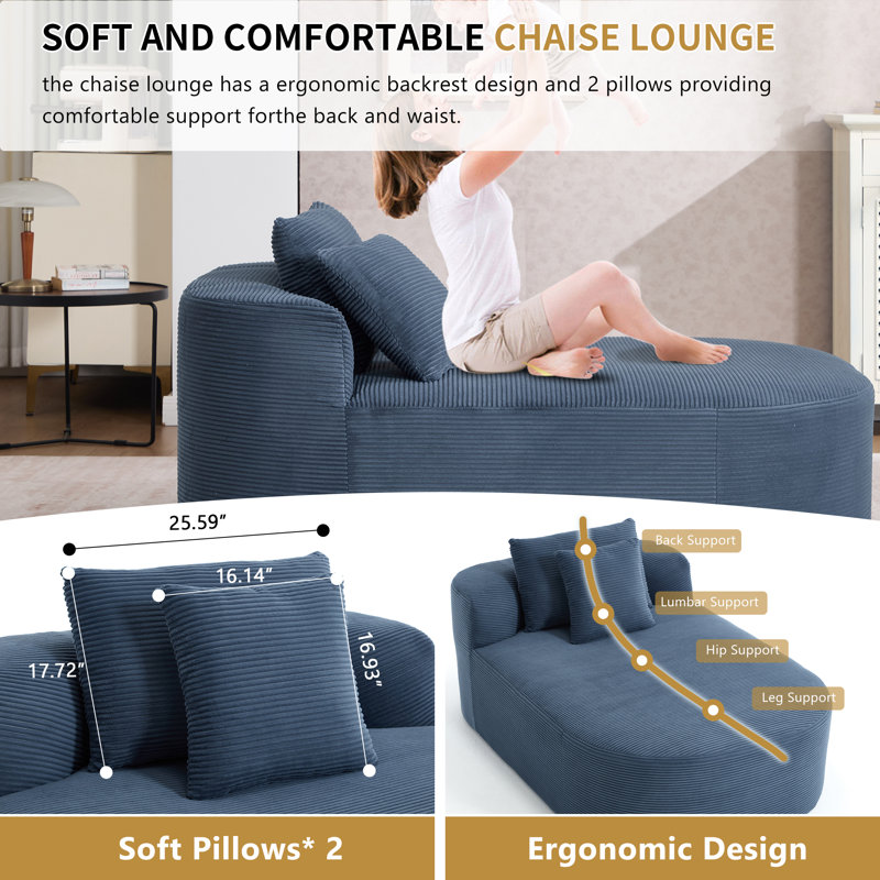 Canapé à compression 67,5 po surdimensionné en velours côtelé, Bleu